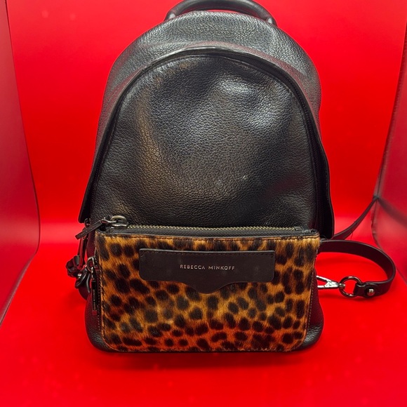Rebecca Minkoff Handbags - Rebecca Minkoff Emma Leopard print Backpack in black leather and Calf Hair NWOT